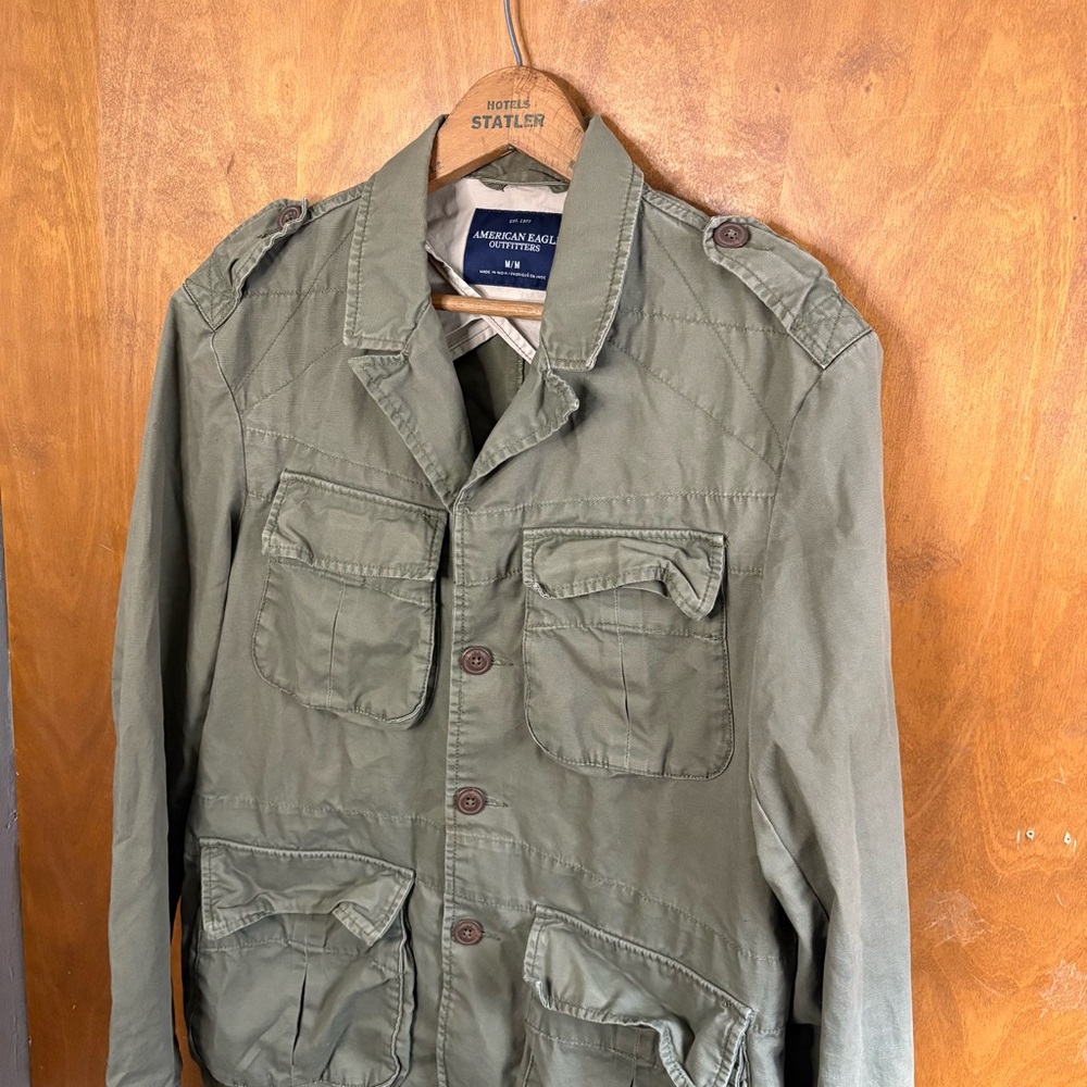 American Eagle Men's Vintage Olive Green Field Jacket Army Military Y2K Chore - Picture 3 of 14